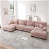 ZKLOEP Divano angolare modulare a forma di U per soggiorno, 4 posti, comodi divani cloud con pouf mobile, combinazione fai da te, ciniglia, rosa