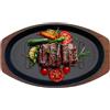 Generic Piatto da portata ovale in ghisa per barbecue da 25,4 cm, con base in legno