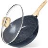 GiPP Padella antiaderente padella in granito da 4,3 l con coperchio, beccuccio e manico raffreddato, padella antiaderente non tossica, pentola per induzione, senza PFOA (grigio, 28cm)