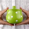 City to Cottage® Zuccheriera con Coperchio in Ceramica in Fantasia a Pois Verde Lime e Bianco| Realizzata e Dipinta a Mano | Vasetto per il Miele o Marmellata