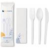 SOLEPLASTIC 100 Posate Da Viaggio TRIS IMBUSTATE SINGOLARMENTE - Coltello,Forchetta,Cucchiaio e Tovagliolo RIUTILIZZABILI da 16 cm Bianco - RESISTENTI per Cibi Caldi Fino a 70° - Set Posate per ogni Occasione