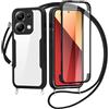 FERLAN Cover per Xiaomi Redmi Note 13 5G con Cordino, 360 Gradi Antiurto Custodia con Protezione Schermo Integrata Trasparente Rugged TPU Bumper Doppia Protettiva Cover per Xiaomi Redmi Note 13 5G -Nero