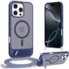 Jrkvniv Cover Magnetica per iPhone 16 Pro Max 6,9 con Cordino [Supporto integrato] Custodia con Laccio Tracolla Regolabile Collana, Protezione Antiurto di Livello Militare Case Traslucida Opaca, Blu