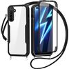 FERLAN Cover per Realme 6 Pro con Cordino, 360 Gradi Antiurto Custodia con Protezione Schermo Integrata Trasparente Rugged TPU Bumper Doppia Protettiva Cover per Realme 6 Pro -Nero