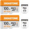 GIGASTONE Confezione da 2 schede micro SD da 100 GB, A1 V30, registrazione video 4K, compatibile con telecamere di sicurezza, Dash Cam, Drone, scheda di memoria MicroSDXC da 100 MB/s UHS-I V30 classe