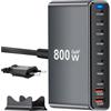 Jaxiyun 800W Stazione di Ricarica USB, Caricatore USB Multiplo PD per dispositivi da 140 W 100W e 65W, Caricabatterie Multiplo con 10 porte compatibile con MacBook, iPad, iPhone 16/15/14, DELL, HP
