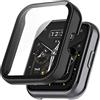 QINOUK Custodia rigida in PC per Realme Watch 2 Pro con pellicola protettiva in vetro temperato integrata, anti-goccia, custodia sottile protettiva antigraffio compatibile con Realme Watch 2 Pro-Black