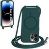 FMPCUON FNPCUON Cover Magnetica Silicone per iPhone 14 Pro Max con Cordino,Compatibile con MagSafe,Custodia con Laccio Collana Tracolla Collo Sottile TPU Antiurto Protettiva Case con Corda.Verde