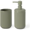 Inbagno Set Accessori Bagno 2 Pezzi Verde Cannettato Con Dispenser E Porta Spazzolini - Linea Arizona | D 7,5 X H 12 Cm