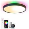 Birnetek® Plafoniera LED Soffitto 30W, Lampadario RGB Rotonda 2700K-6500K, Dimmerabile, Compatibile con Alexa, Google Home, Controllo APP, Telecomando, per Camere da letto, Soggiorni, Cucina,Nero
