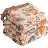 SE SOFTEXLY Coperta boho 100% cotone - copriletto in mussola double-face 150x200cm, coperta patchwork, accoglient coperta da divano e copriletto, arancio/verde