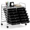 COSTWAY Carrello di Stoccaggio con 12 Cassetti, Carrello portaoggetti con 4 Ruote, Carrello Multiuso per Scuola Ufficio Cucina, 64 x 38 x 62 cm (12 cassetti Nero)