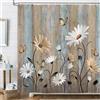 hometrixx Tenda Doccia Rustico Fattoria 180 x 200 cm Fiori di Margherita Marrone Chiaro Legno Farfalla Poliestere Impermeabile Tenda Vasca da Bagno con 12 Ganci Lavabile in Lavatrice per Casa Hotel