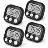 Birshe Timer da Cucina 4 Pezzi Timer Nero Digitale Timer Piccolo Timer con Magnetico e Supporto,Allarme Forte Conteggio Fino e Conto Alla Rovescia Timer per Cottura al Forno Studio Allenamento Fisico
