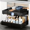 HONZUEN Cassetto Estraibile Cucina, Telescopico Senza Trapano, Nero 2 pz | Acciaio | Larghezza 29-48cm, Profondità 41.5-55cm regolabile | Fissaggio adesivo o a vite | Cucina, dispensa e bagno