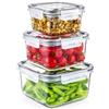 MECSAL CASALINGHI Set 3 Contenitori Ermetici Quadrati per Alimenti 900 1500 2400 ml, BPA Free, Plastica Trasparente Salvaspazio per Frigo Freezer e Dispensa