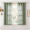 PONY DANCE Tende Camera da Letto Effetto Lino Semitrasparenti 2 Pezzi L 140 x A 160 CM Tende Corte Soggiorno e Cucina per Interni Curtains Cameretta Bambini con Anelli, Verde Salvia