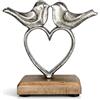 com-four® cuore premium in metallo con uccelli su base in legno di mango con piedini antiscivolo, decorazione per tavolo e mobile (Contorno del cuore - Uccelli S)