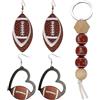 Flongo Orecchini da donna con ciondolo rugby e forma di cuore: piercing in legno e pelle con portachiavi da rugby, stile sportivo, gioielli per feste di amicizia, regalo di compleanno
