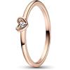 PANDORA Anello Moments con cuore Radiant placcato in oro rosa 14 k con zirconi cubici trasparenti, 58
