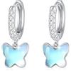 REDSUN S925 - Orecchini a cerchio in argento Sterling con farfalla, per bambine e bambini, colore: blu/rosa/viola/cristallo di opale, con zirconi e farfalla, per donne e bambini, 13 mm, Argento