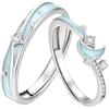 Aotiwe Anelli da uomo, fede da donna, in argento, con stella luna, in argento 925, regolabile, idea regalo da donna, Ajustable, Argento 925/1000, zirconia cubica