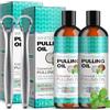 JCZQDRPC Olio di cocco 237ML, collutorio all'olio di menta con raschietto per lingua, Olio Tirante Con Raschietto Per La Lingua, respiro fresco, sbiancamento dei denti, Oil Pulling, 2 Pack