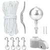 QWORK® Set di Accessori per Asta Bandiera - Parti di Riparazione tra Cui Puntale con puleggia, Punta a Sfera, Corda in Nylon da 15 m, moschettone e Bitta