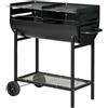 EGLEMTEK Barbecue A Carbone Con 2 Griglie Regolabili BBQ In Acciaio Resistente Con Ruote E Ripiano Portaoggetti Ideale Per Giardino Terrazzo E Grigliate All Aperto 90 x 45 x 96 Cm Nero