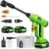 WORFCI Idropulitrice senza fili da 21 V, rondella portatile a batteria 6 in 1 con 2 batterie e caricabatterie, tubo intrecciato da 6,5 m per la pulizia di auto/patio