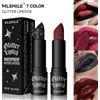MLSMILE Rossetto glitterato 7 colori Rossetto metallizzato perlescente diamante impermeabile a lunga durata Lucidalabbra nero Labbra da donna Trucco cosmetico