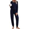 Aseniza Pigiama Donna Cotone Pigiami Invernali Lungo Set Due Pezzi Manica Lunga Leggero Tinta Unita Elegant Comodo Casual con Tasche Coulisse Blu XXL