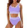 Mayoii Costume da bagno da donna a 2 pezzi, a vita alta, con slip imbottito push-up e controllo della pancia, costumi da bagno, Blu, L