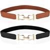 BLNC 2 Cinture Elastiche Sottili da Donna per Abiti, Cintura Retro con Fibbia Dorata