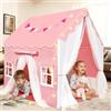 JONRRYIN 2 IN 1 Tenda per Bambini Cameretta, Tenda da Gioco con 2 Porte per Interni Esterni con Finestre, Luci LED e Bandierine, Tenda Letto Casetta Tenda per Bambini Regalo
