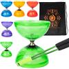 Juggle Dream Jumbo Hurricane Pro - Set per diabolo con triplo cuscinetto in alluminio, con bastoncini in metallo, corda per diabolo e borsa per il trasporto a cascata (verde con manici verdi)