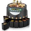 FOHERE Macchina Contamonete Euro, Separatore Monete 300 Pezzi/Minuto, Capacità 800 Monete, Display LED 7 Cifre e Pannello di Controllo, 8 Cassetti di Raccolta, per Negozi, Scuole, Banche e Tabaccherie