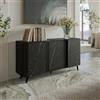 Dmora Credenza Loreo 42x150.5x70.2h cm Nero Marmo 3 Ripiani 6 Vani, Madia Apertura Battente