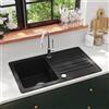 Vidaxl Lavandino Cucina Granito Singolo Scolapiatti Reversibile Nero