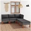 Vidaxl Set Divani da Giardino 5 pz con Cuscini in Polyrattan Grigio