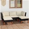 Vidaxl Set Divani da Giardino 5 pz con Cuscini in Polyrattan Nero