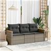 Vidaxl Set Divani da Giardino 3 pz con Cuscini Grigio in Polyrattan