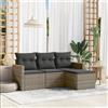 Vidaxl Set Divani da Giardino 4 pz con Cuscini in Polyrattan Grigio