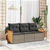 Vidaxl Set Divani da Giardino 3 pz con Cuscini Grigio in Polyrattan