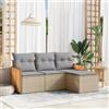 Vidaxl Set Divano da Giardino 4 pz con Cuscini Beige in Polyrattan