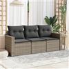 Vidaxl Set Divani da Giardino 3 pz con Cuscini Grigio in Polyrattan