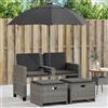 Vidaxl Divano Giardino 2Posti Ombrellone e Sgabelli Grigio Polyrattan