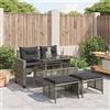 Vidaxl Set Divani da Giardino 4 pz con Cuscini Grigio Polyrattan Vetro