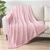 PAVILIA Coperta con pompon per divano, in morbido pile, con frange, decorazione per la casa, regalo per la casa, in flanella di velluto, rosa cipria, 50 x 60 cm