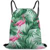 Generic Borsa Coulisse, Unisex Zainetto, Mint Green Palm Banana Leaves Lovely Exotic Bird Pink Flamingo, Stampa Sacco Sportive per Spiaggia, All'Aperto, Nuoto, 36X42cm